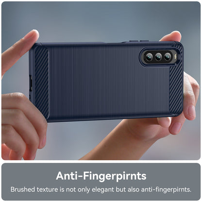 For Sony Xperia 10 IV Brushed Carbon Fiber Texture Mobile Phone Soft TPU Case Anti-drop Protective Cover