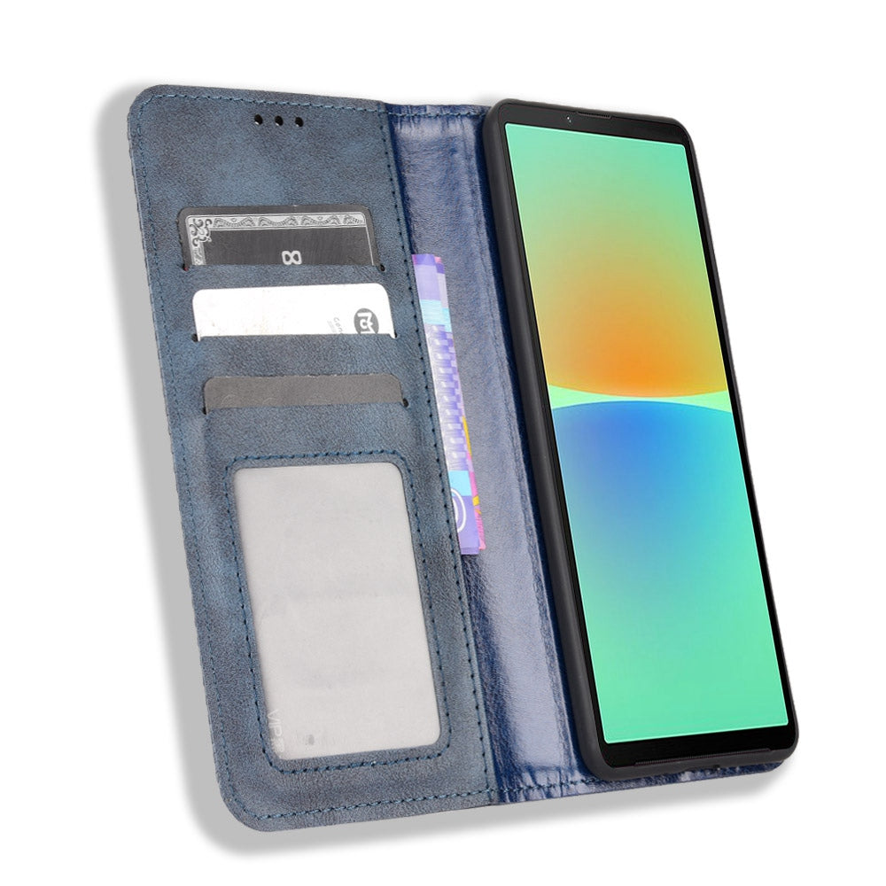 Retro Surface Auto-Absorbed Leather Phone Cover for Sony Xperia 10 IV, Wallet Stand Case Phone Accessory