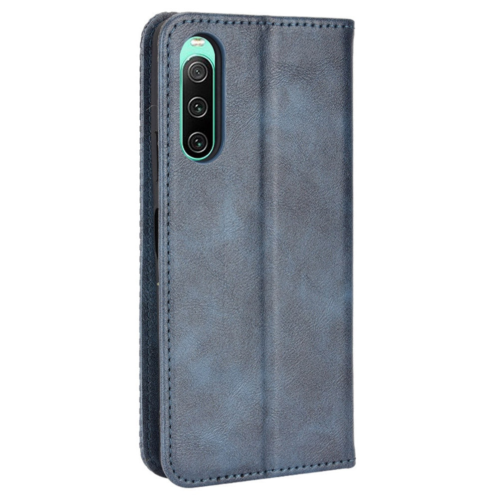 Retro Surface Auto-Absorbed Leather Phone Cover for Sony Xperia 10 IV, Wallet Stand Case Phone Accessory