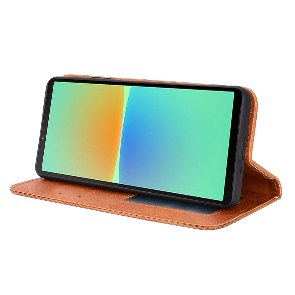 Retro Surface Auto-Absorbed Leather Phone Cover for Sony Xperia 10 IV, Wallet Stand Case Phone Accessory