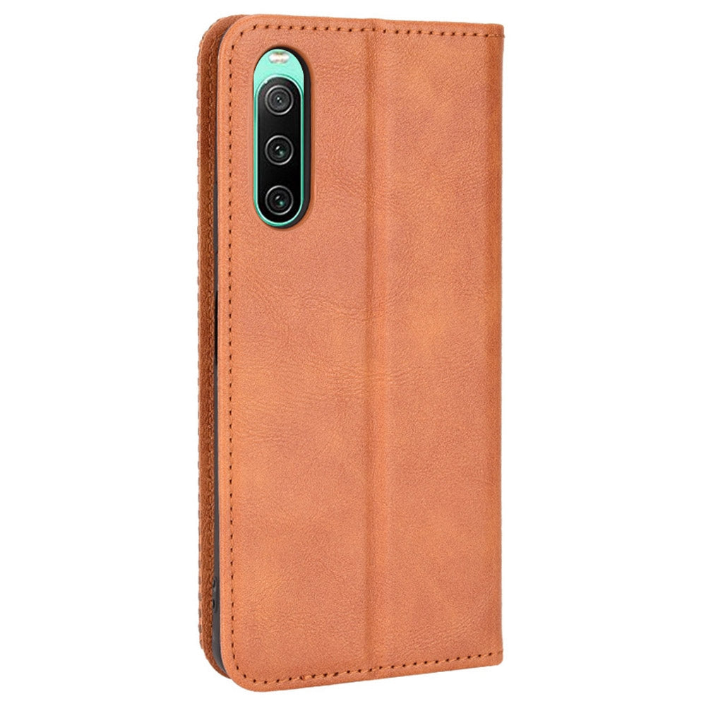 Retro Surface Auto-Absorbed Leather Phone Cover for Sony Xperia 10 IV, Wallet Stand Case Phone Accessory