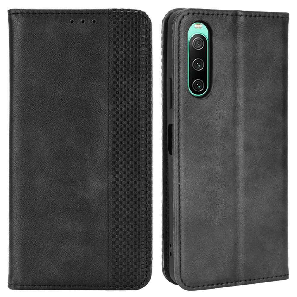 Retro Surface Auto-Absorbed Leather Phone Cover for Sony Xperia 10 IV, Wallet Stand Case Phone Accessory