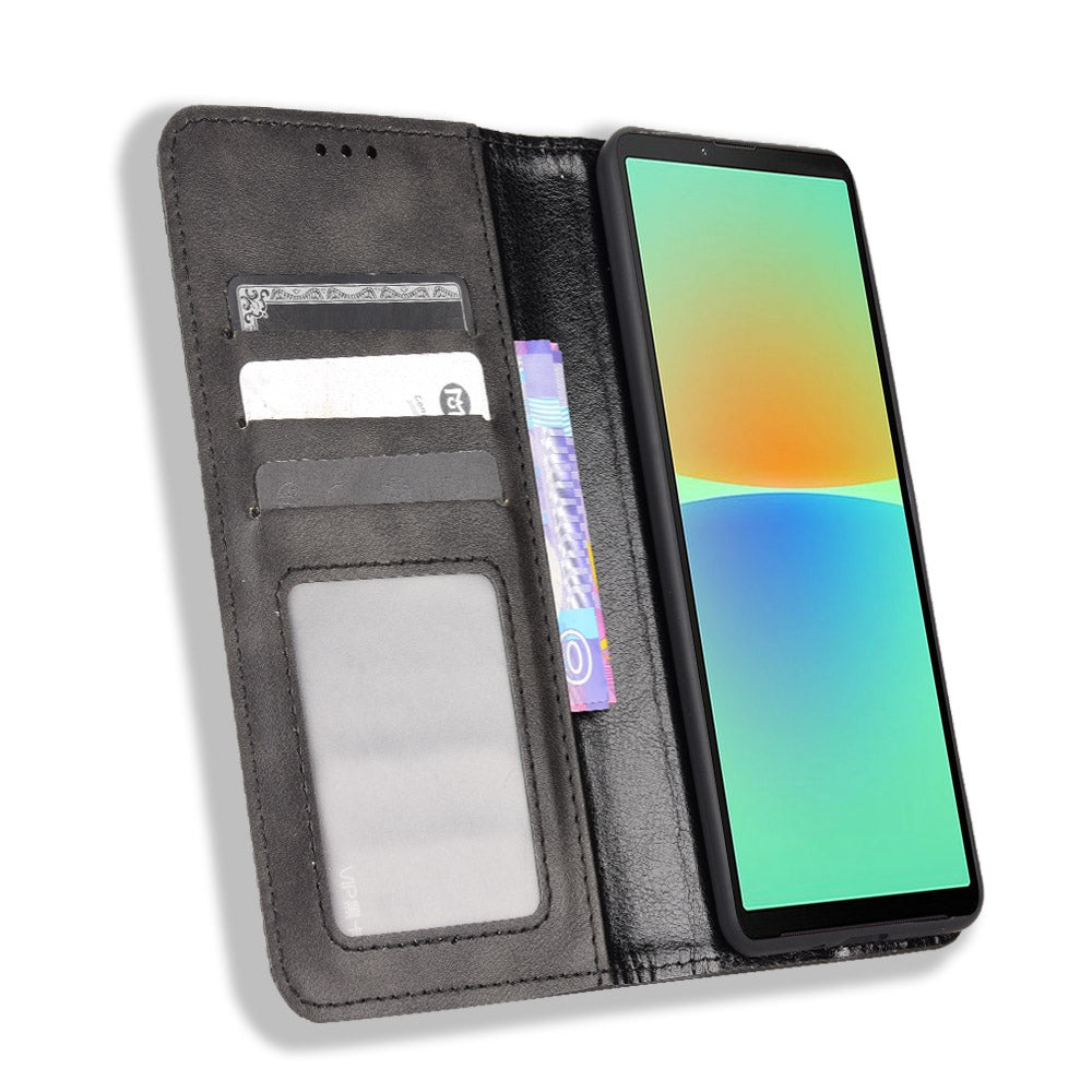Retro Surface Auto-Absorbed Leather Phone Cover for Sony Xperia 10 IV, Wallet Stand Case Phone Accessory