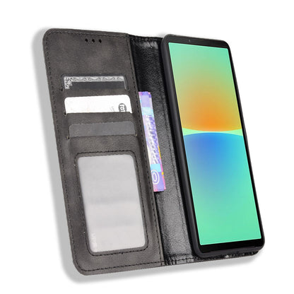 Retro Surface Auto-Absorbed Leather Phone Cover for Sony Xperia 10 IV, Wallet Stand Case Phone Accessory