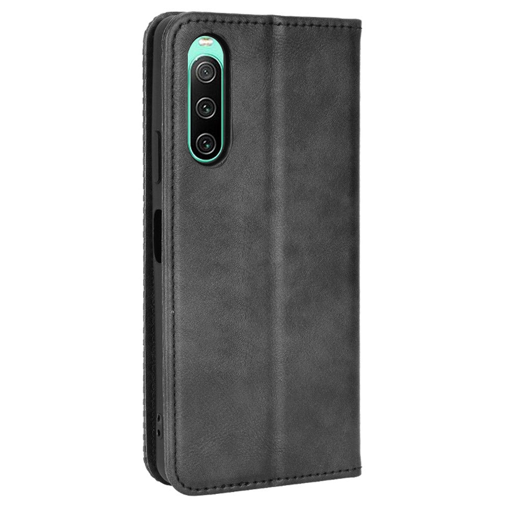 Retro Surface Auto-Absorbed Leather Phone Cover for Sony Xperia 10 IV, Wallet Stand Case Phone Accessory