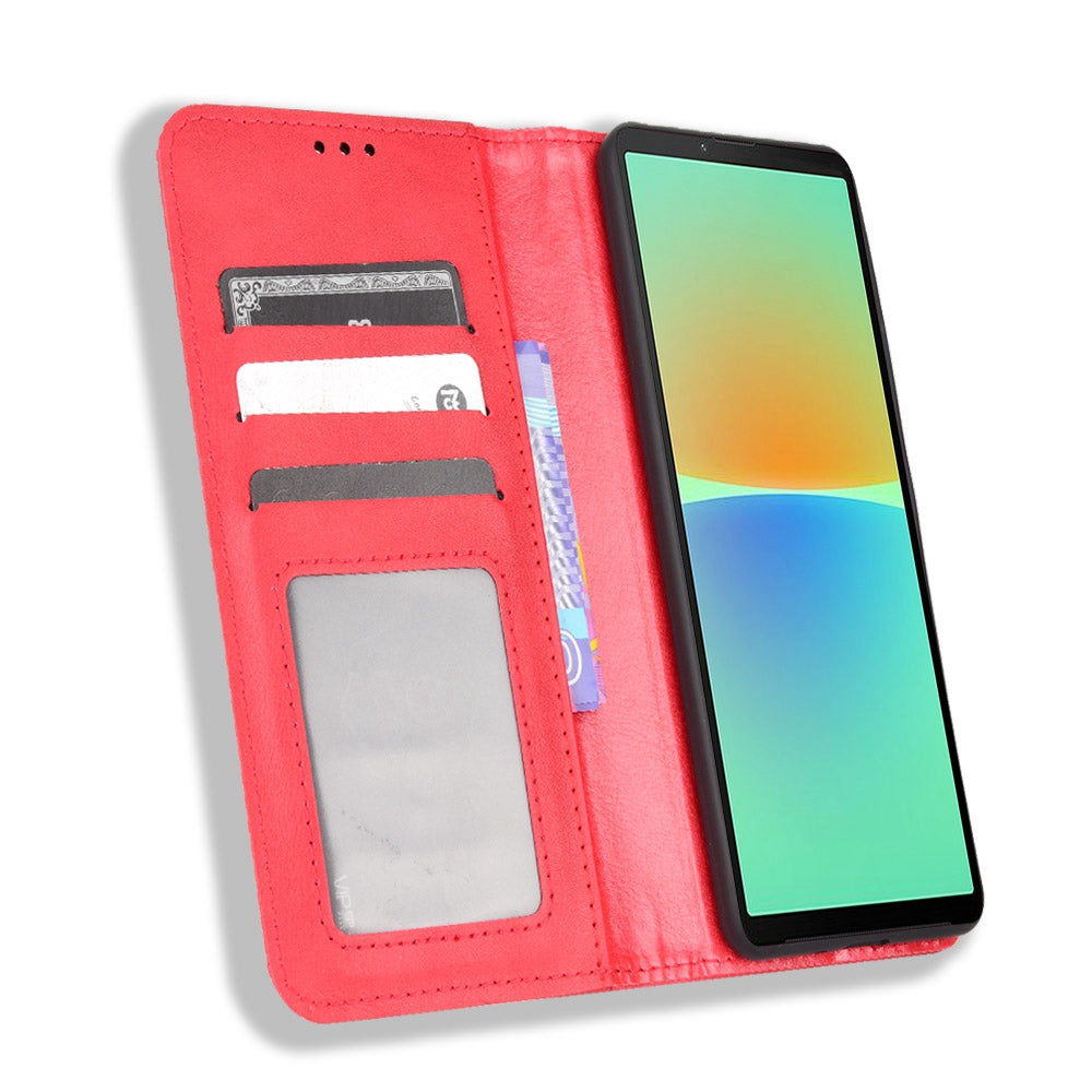 Retro Surface Auto-Absorbed Leather Phone Cover for Sony Xperia 10 IV, Wallet Stand Case Phone Accessory
