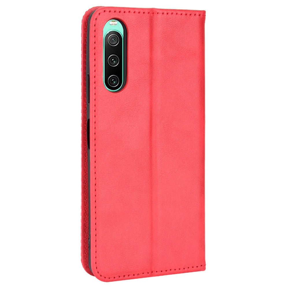 Retro Surface Auto-Absorbed Leather Phone Cover for Sony Xperia 10 IV, Wallet Stand Case Phone Accessory