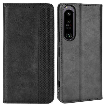Retro Surface Auto-Absorbed Phone Cover for Sony Xperia 1 IV, Anti-scratch Wallet Stand Leather Shell Phone Accessory