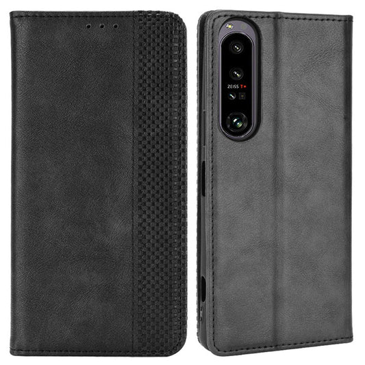 Retro Surface Auto-Absorbed Phone Cover for Sony Xperia 1 IV, Anti-scratch Wallet Stand Leather Shell Phone Accessory