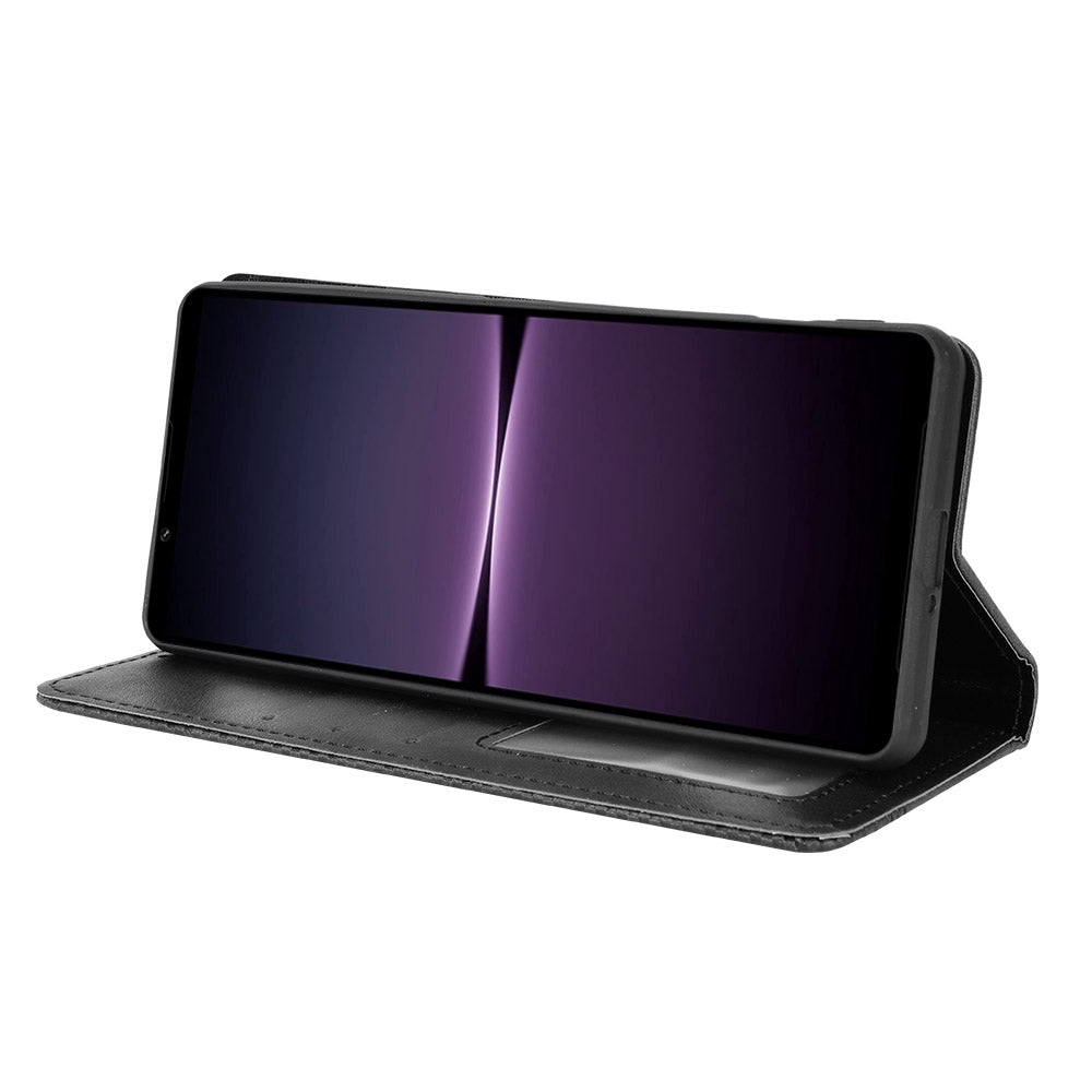 Retro Surface Auto-Absorbed Phone Cover for Sony Xperia 1 IV, Anti-scratch Wallet Stand Leather Shell Phone Accessory
