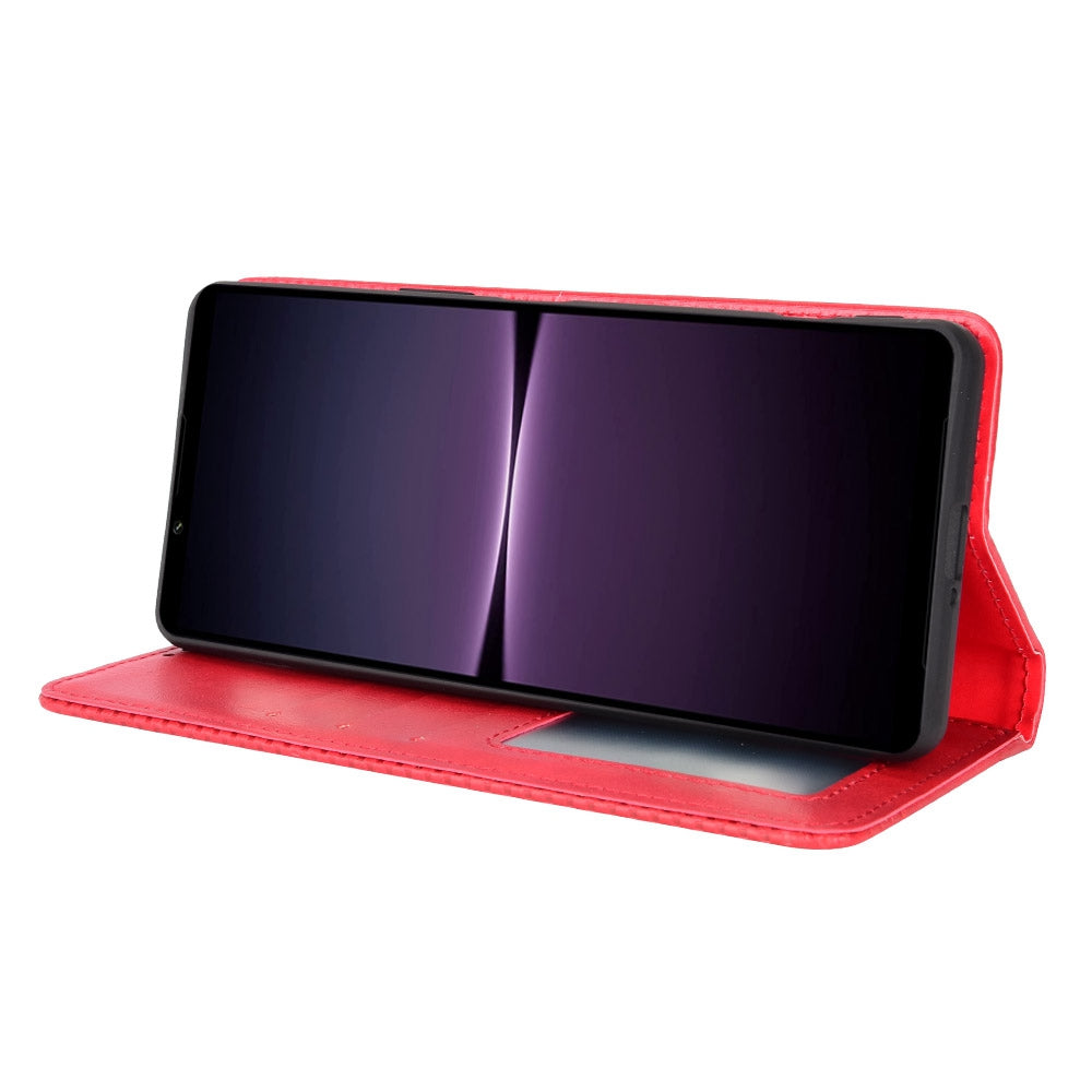 Retro Surface Auto-Absorbed Phone Cover for Sony Xperia 1 IV, Anti-scratch Wallet Stand Leather Shell Phone Accessory