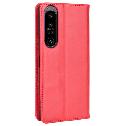 Retro Surface Auto-Absorbed Phone Cover for Sony Xperia 1 IV, Anti-scratch Wallet Stand Leather Shell Phone Accessory