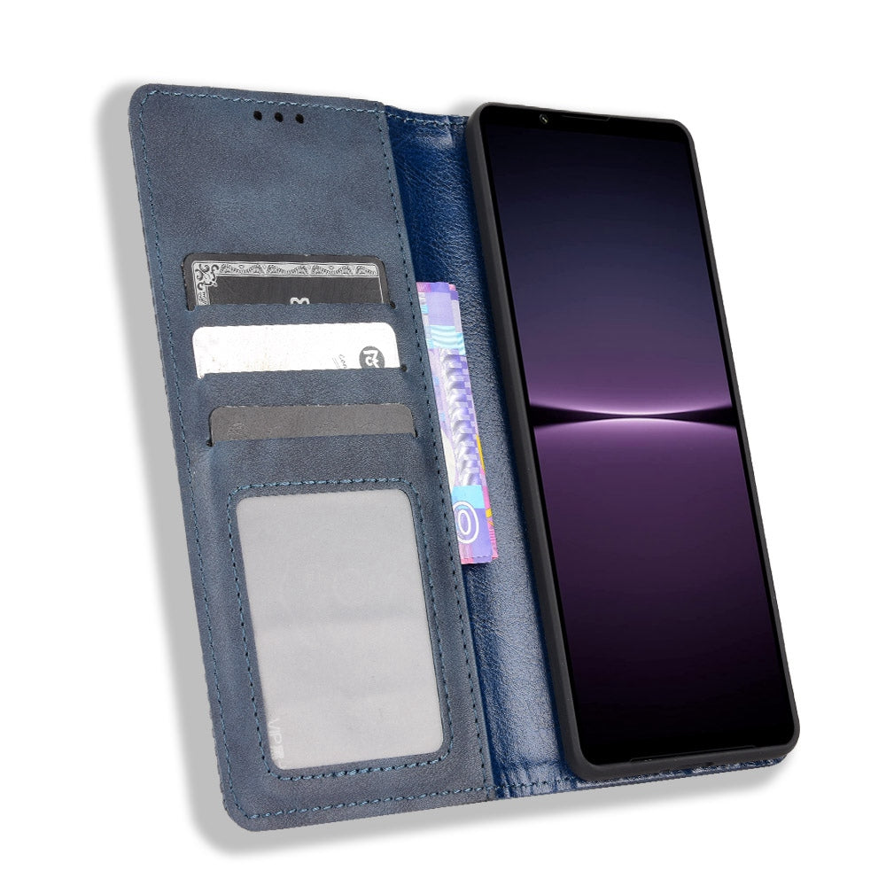 Retro Surface Auto-Absorbed Phone Cover for Sony Xperia 1 IV, Anti-scratch Wallet Stand Leather Shell Phone Accessory