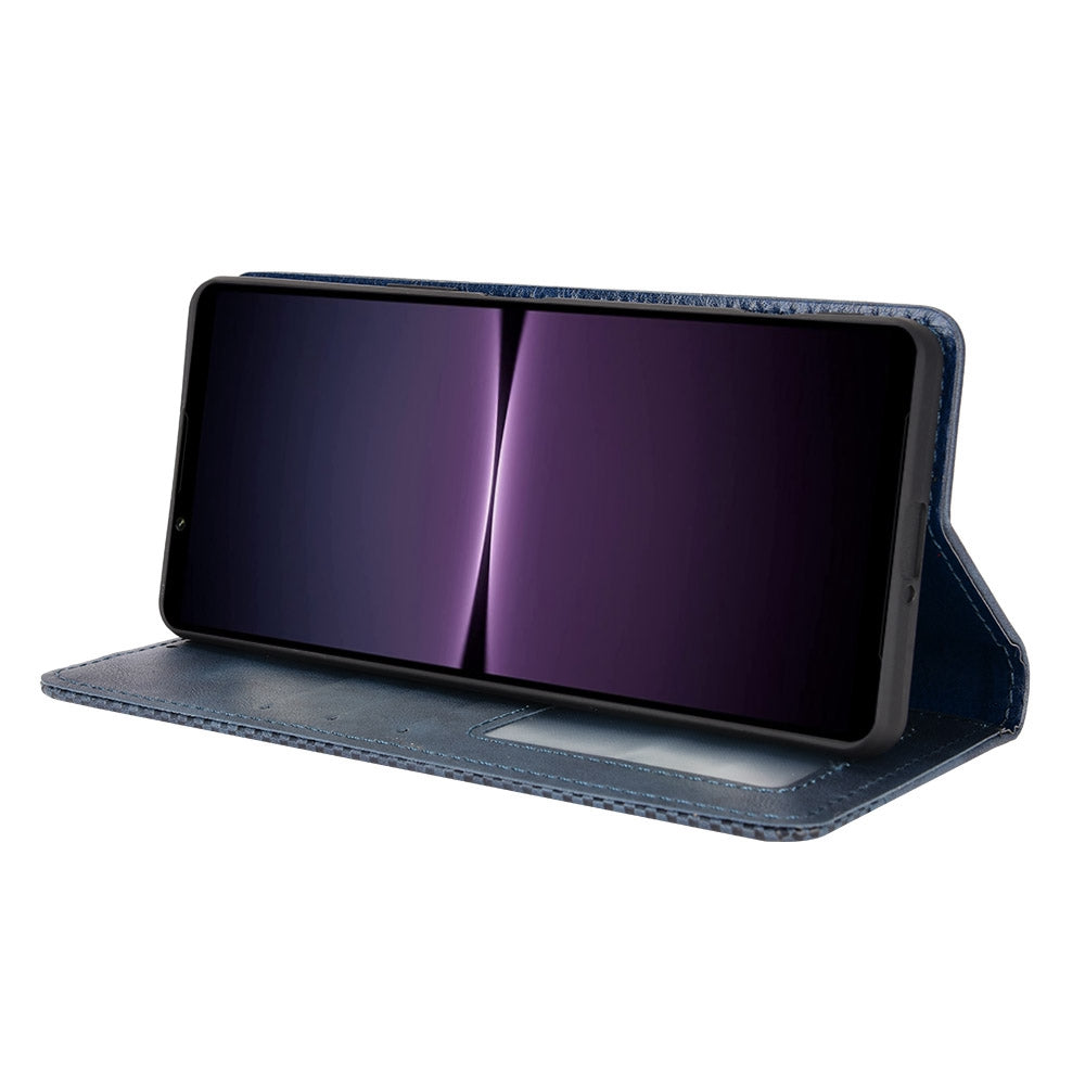Retro Surface Auto-Absorbed Phone Cover for Sony Xperia 1 IV, Anti-scratch Wallet Stand Leather Shell Phone Accessory