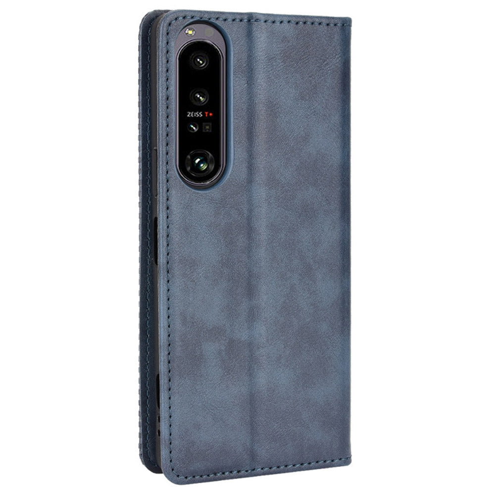 Retro Surface Auto-Absorbed Phone Cover for Sony Xperia 1 IV, Anti-scratch Wallet Stand Leather Shell Phone Accessory