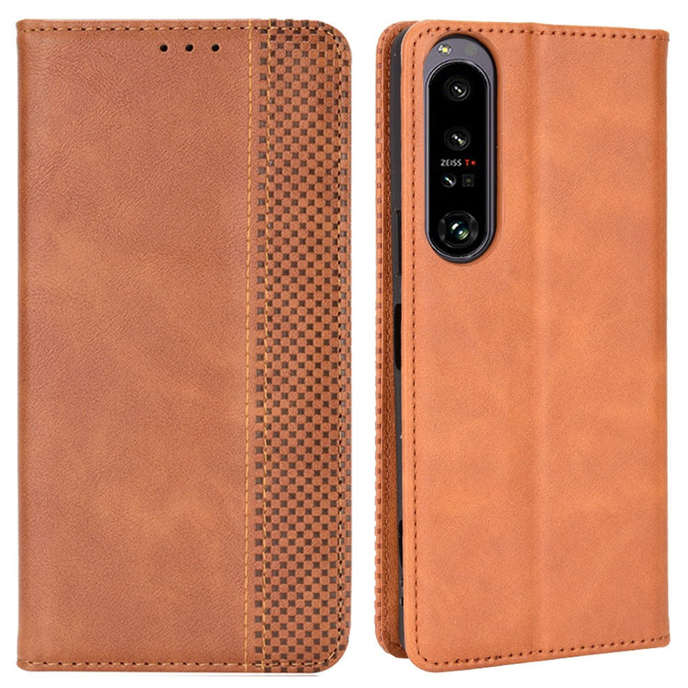 Retro Surface Auto-Absorbed Phone Cover for Sony Xperia 1 IV, Anti-scratch Wallet Stand Leather Shell Phone Accessory