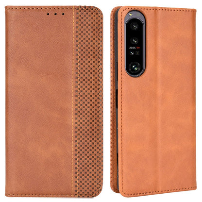 Retro Surface Auto-Absorbed Phone Cover for Sony Xperia 1 IV, Anti-scratch Wallet Stand Leather Shell Phone Accessory