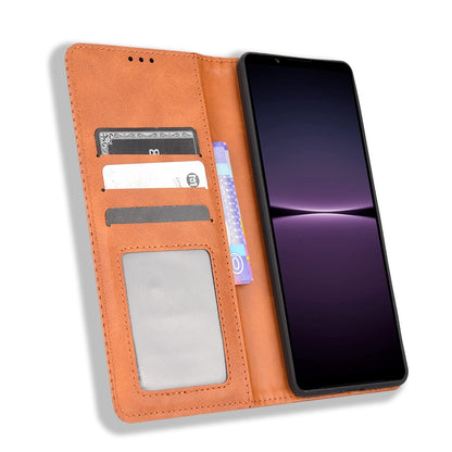Retro Surface Auto-Absorbed Phone Cover for Sony Xperia 1 IV, Anti-scratch Wallet Stand Leather Shell Phone Accessory