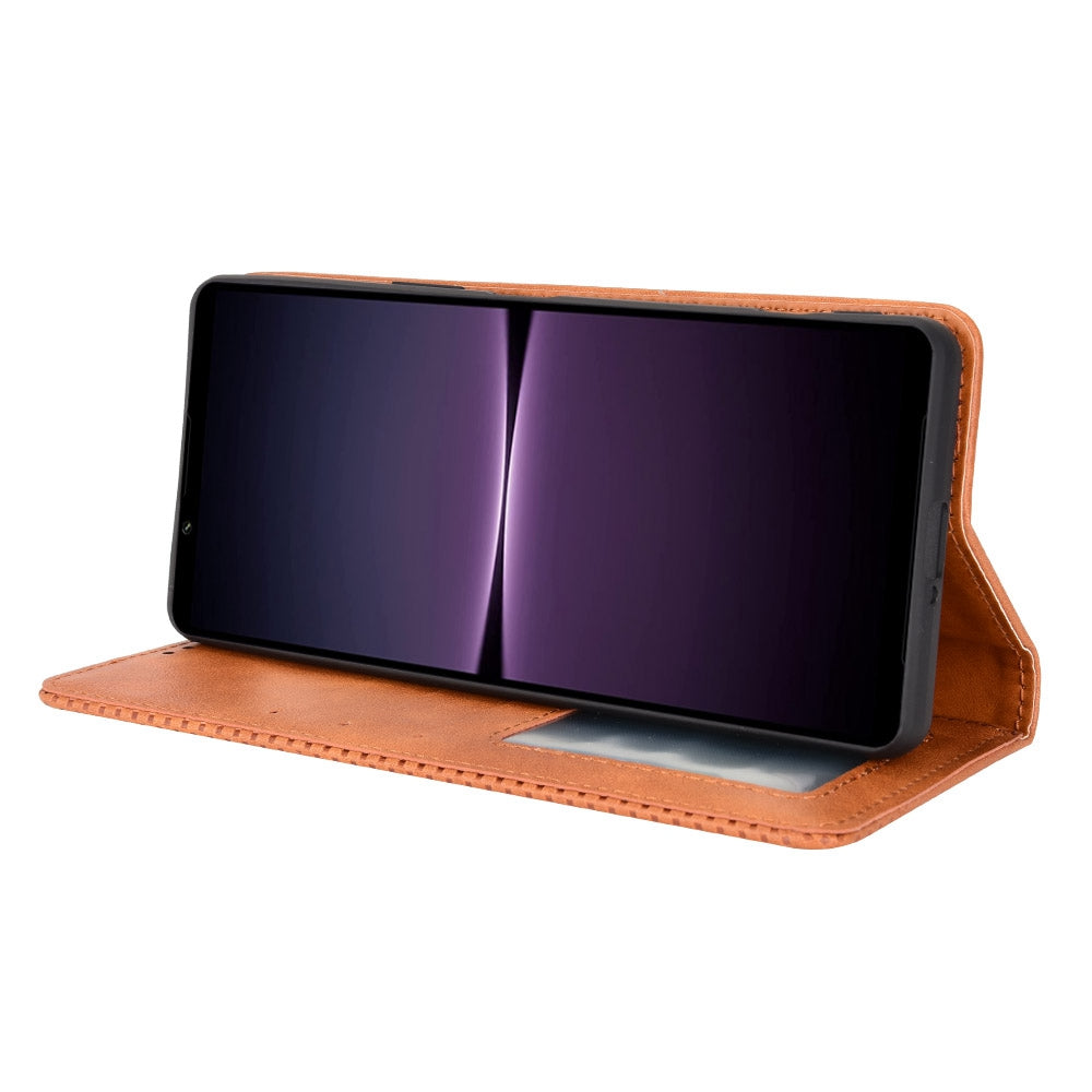 Retro Surface Auto-Absorbed Phone Cover for Sony Xperia 1 IV, Anti-scratch Wallet Stand Leather Shell Phone Accessory