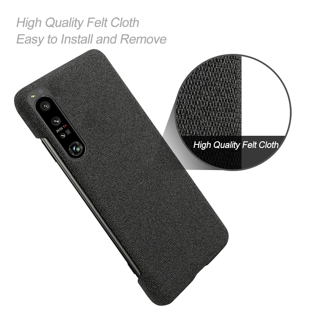 For Sony Xperia 1 IV Wear-resistant Drop-proof Mobile Phone Case Solid Color Hard PC+Cloth Phone Shell Cover