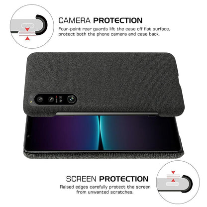 For Sony Xperia 1 IV Wear-resistant Drop-proof Mobile Phone Case Solid Color Hard PC+Cloth Phone Shell Cover