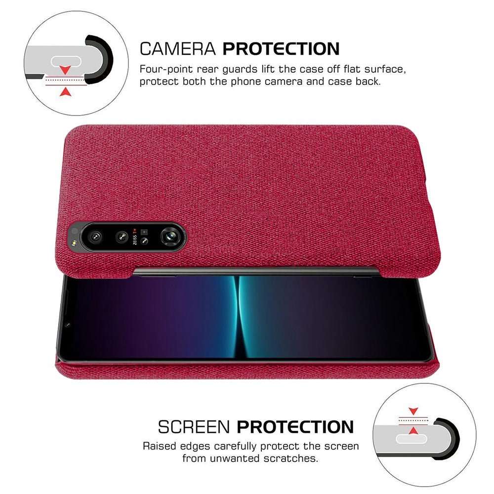 For Sony Xperia 1 IV Wear-resistant Drop-proof Mobile Phone Case Solid Color Hard PC+Cloth Phone Shell Cover