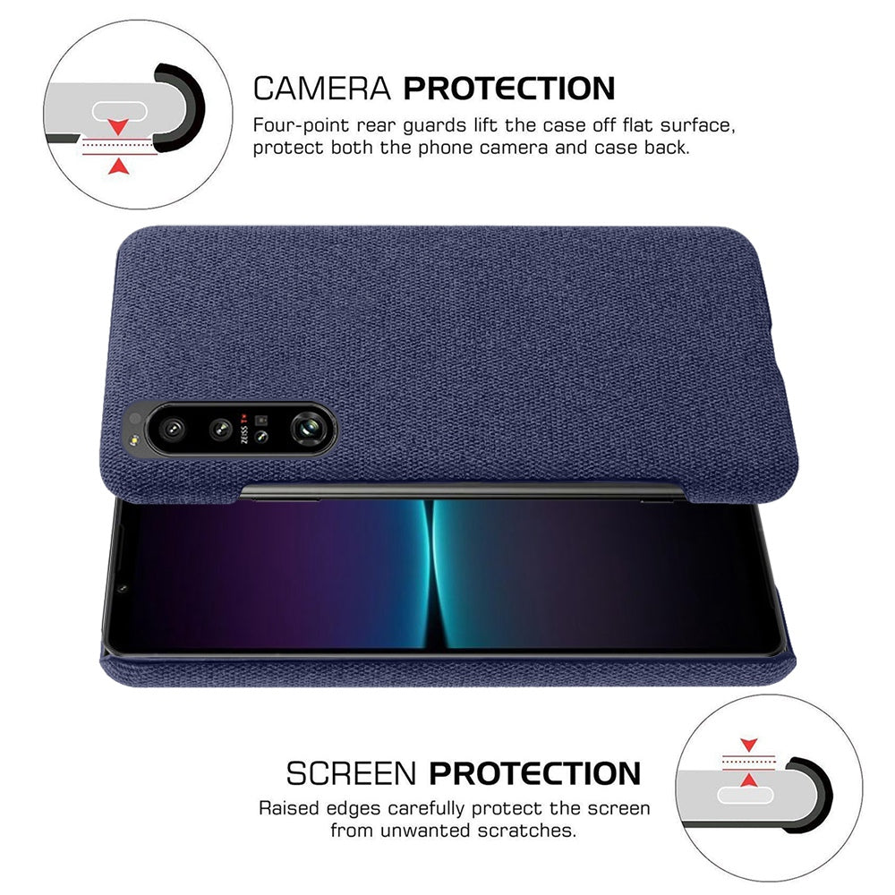 For Sony Xperia 1 IV Wear-resistant Drop-proof Mobile Phone Case Solid Color Hard PC+Cloth Phone Shell Cover