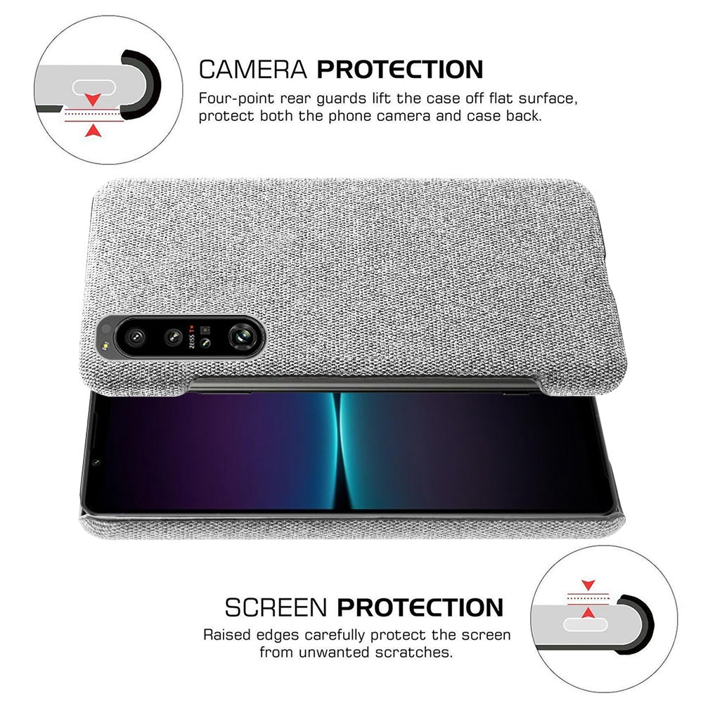For Sony Xperia 1 IV Wear-resistant Drop-proof Mobile Phone Case Solid Color Hard PC+Cloth Phone Shell Cover