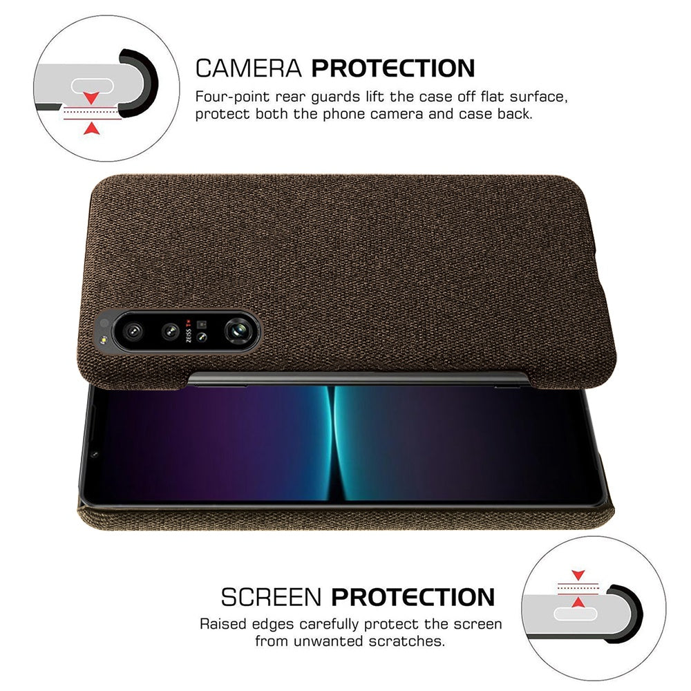 For Sony Xperia 1 IV Wear-resistant Drop-proof Mobile Phone Case Solid Color Hard PC+Cloth Phone Shell Cover