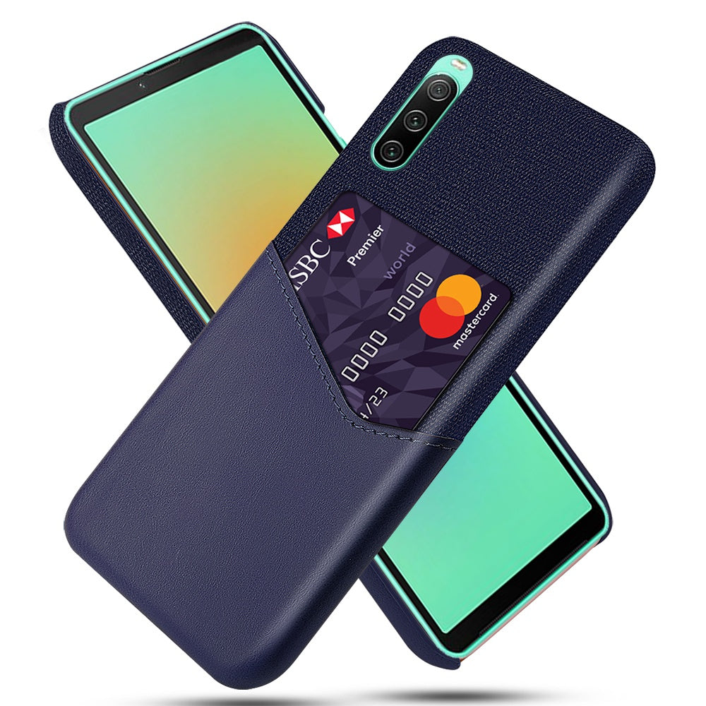 Cloth Texture Card Slot Phone Case for Sony Xperia 10 IV, PU Leather Coated Hard PC Back Cover