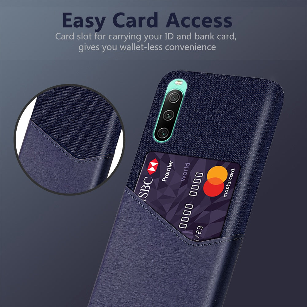 Cloth Texture Card Slot Phone Case for Sony Xperia 10 IV, PU Leather Coated Hard PC Back Cover