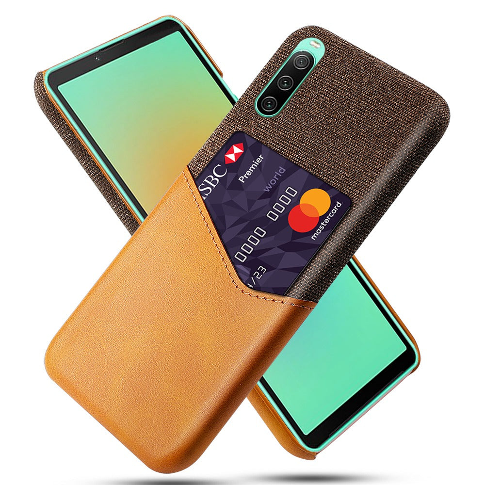 Cloth Texture Card Slot Phone Case for Sony Xperia 10 IV, PU Leather Coated Hard PC Back Cover