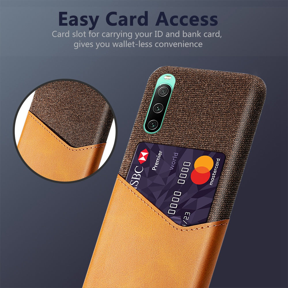Cloth Texture Card Slot Phone Case for Sony Xperia 10 IV, PU Leather Coated Hard PC Back Cover