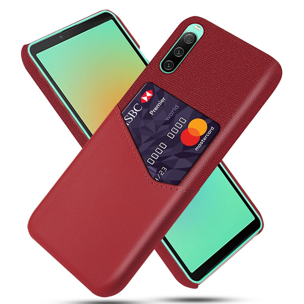 Cloth Texture Card Slot Phone Case for Sony Xperia 10 IV, PU Leather Coated Hard PC Back Cover