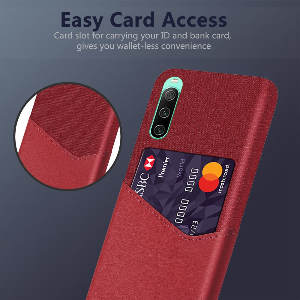 Cloth Texture Card Slot Phone Case for Sony Xperia 10 IV, PU Leather Coated Hard PC Back Cover