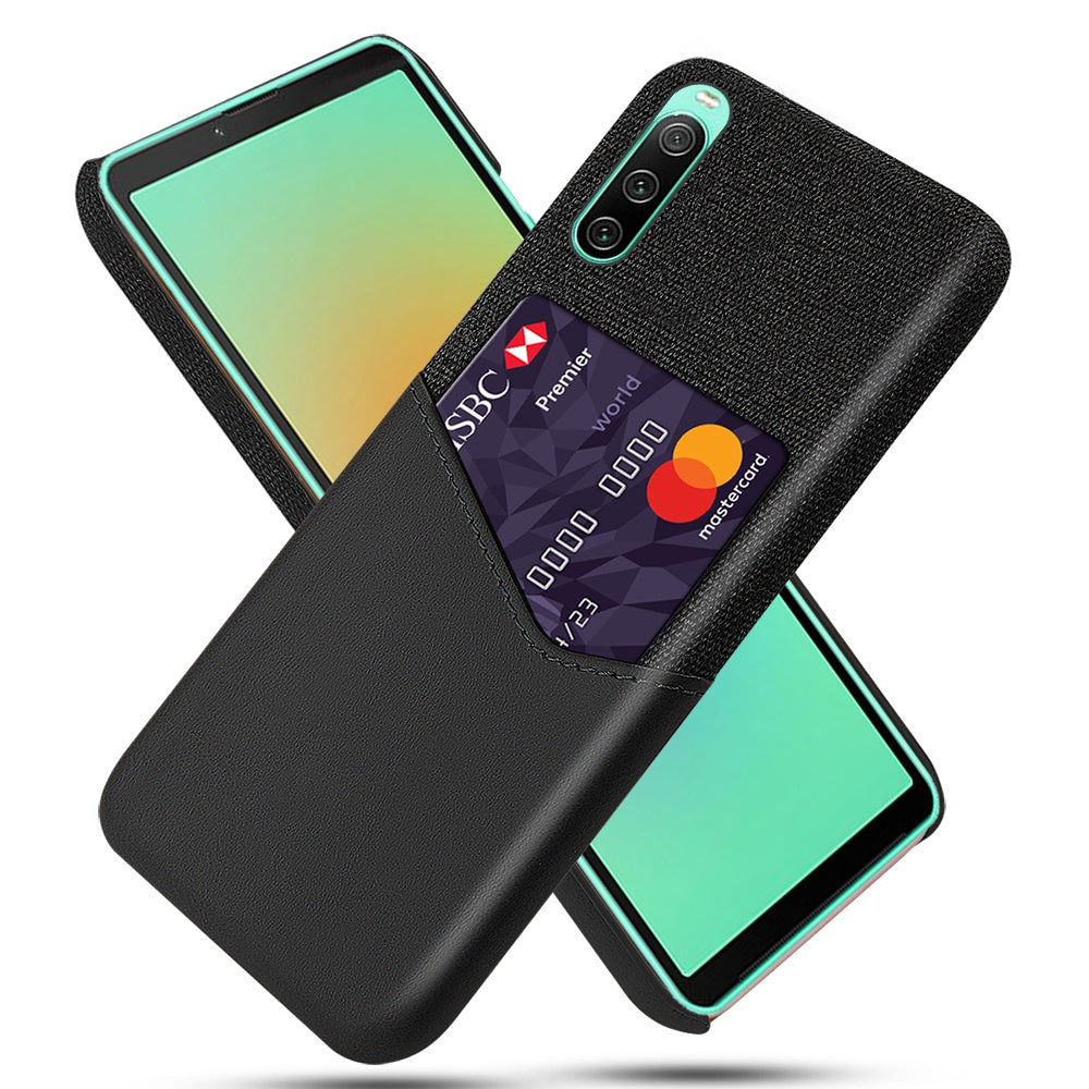 Cloth Texture Card Slot Phone Case for Sony Xperia 10 IV, PU Leather Coated Hard PC Back Cover