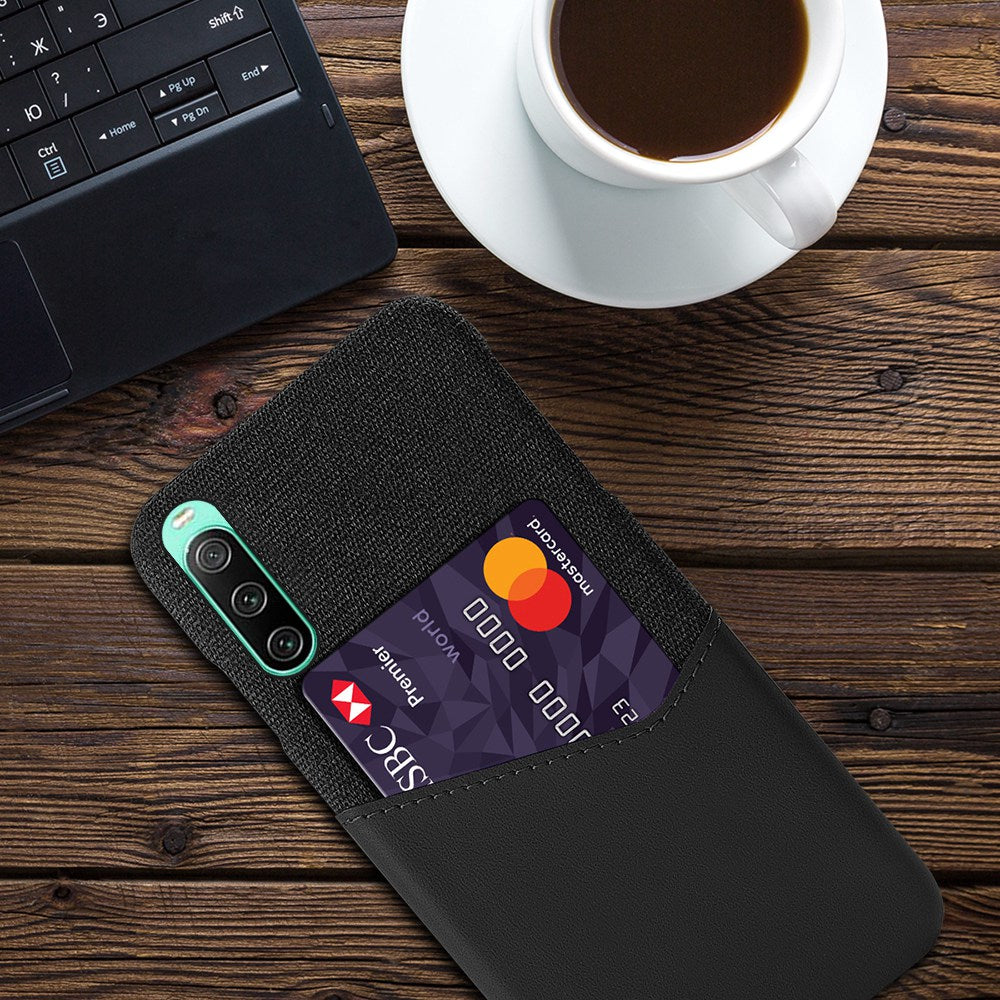 Cloth Texture Card Slot Phone Case for Sony Xperia 10 IV, PU Leather Coated Hard PC Back Cover