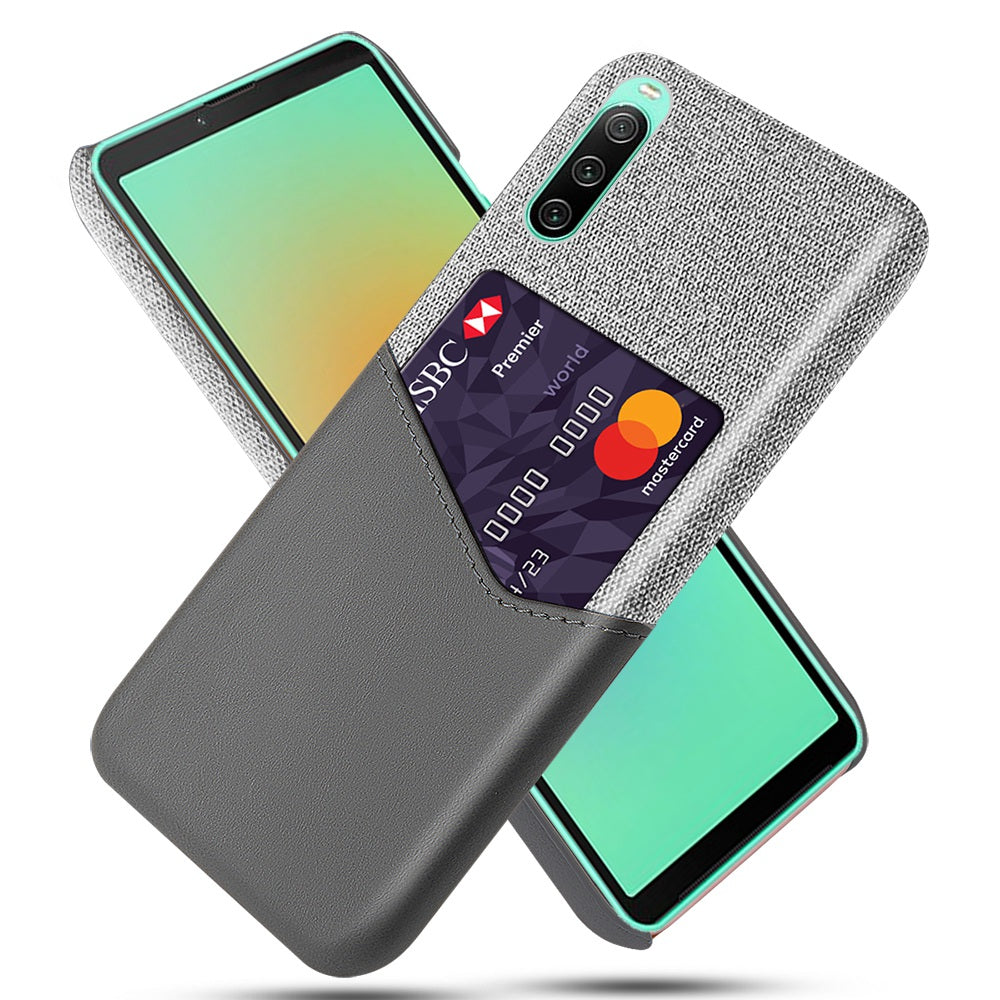 Cloth Texture Card Slot Phone Case for Sony Xperia 10 IV, PU Leather Coated Hard PC Back Cover