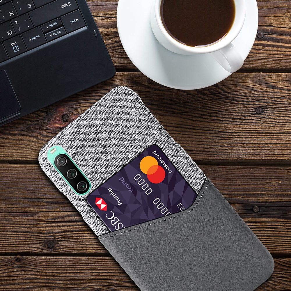 Cloth Texture Card Slot Phone Case for Sony Xperia 10 IV, PU Leather Coated Hard PC Back Cover