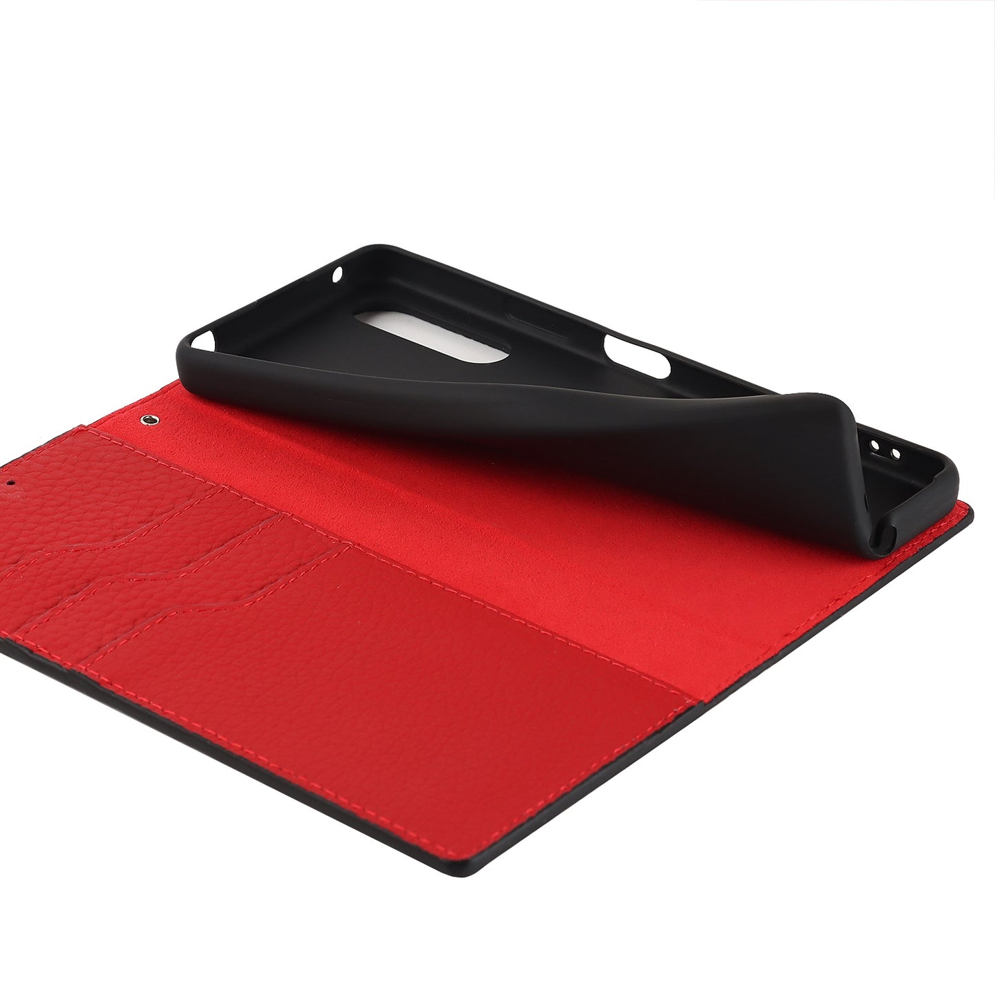 For Sony Xperia 10 IV 5G Shockproof Genuine Leather Case Litchi Texture Wallet Stand Anti-scratch Phone Shell with Hand Strap