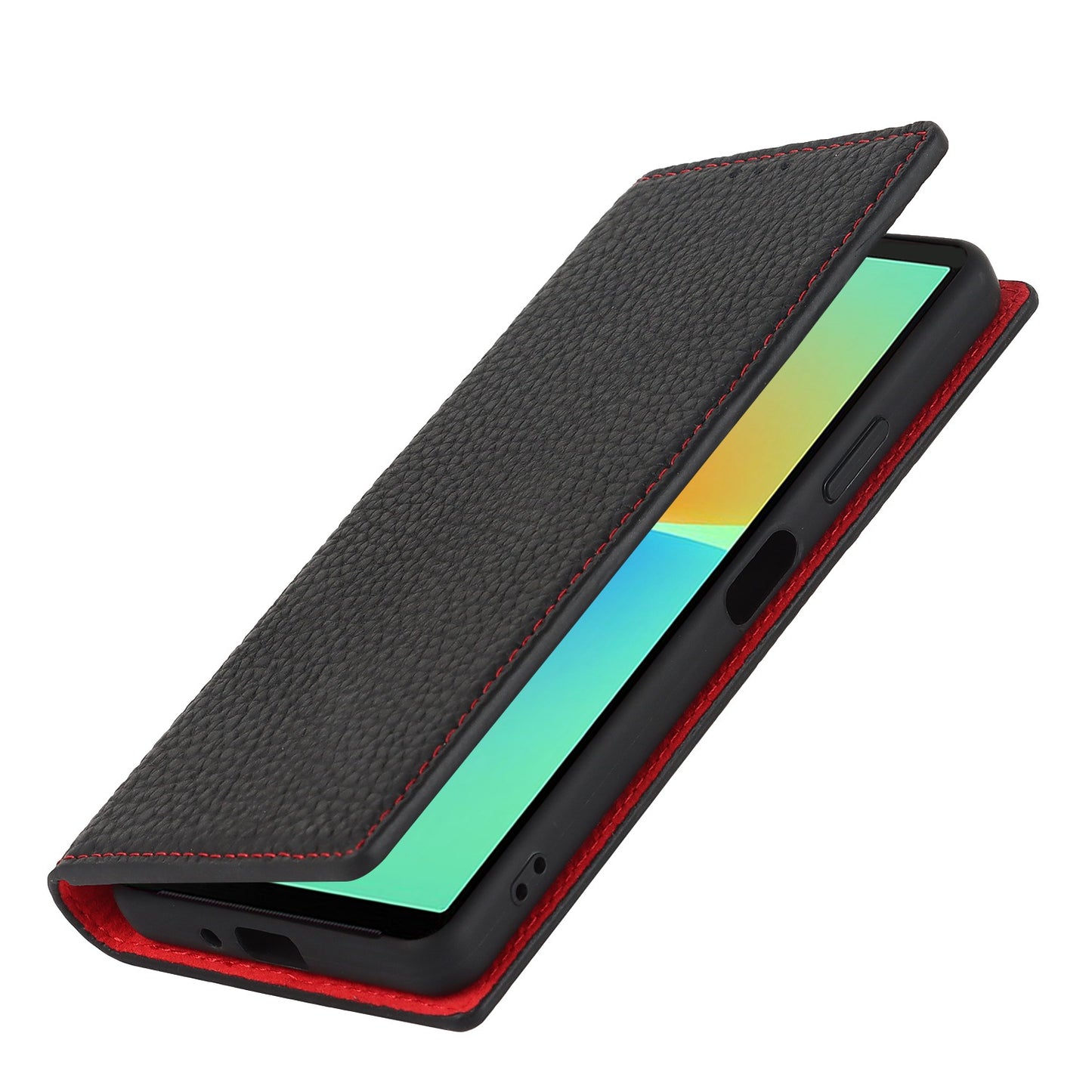 For Sony Xperia 10 IV 5G Shockproof Genuine Leather Case Litchi Texture Wallet Stand Anti-scratch Phone Shell with Hand Strap