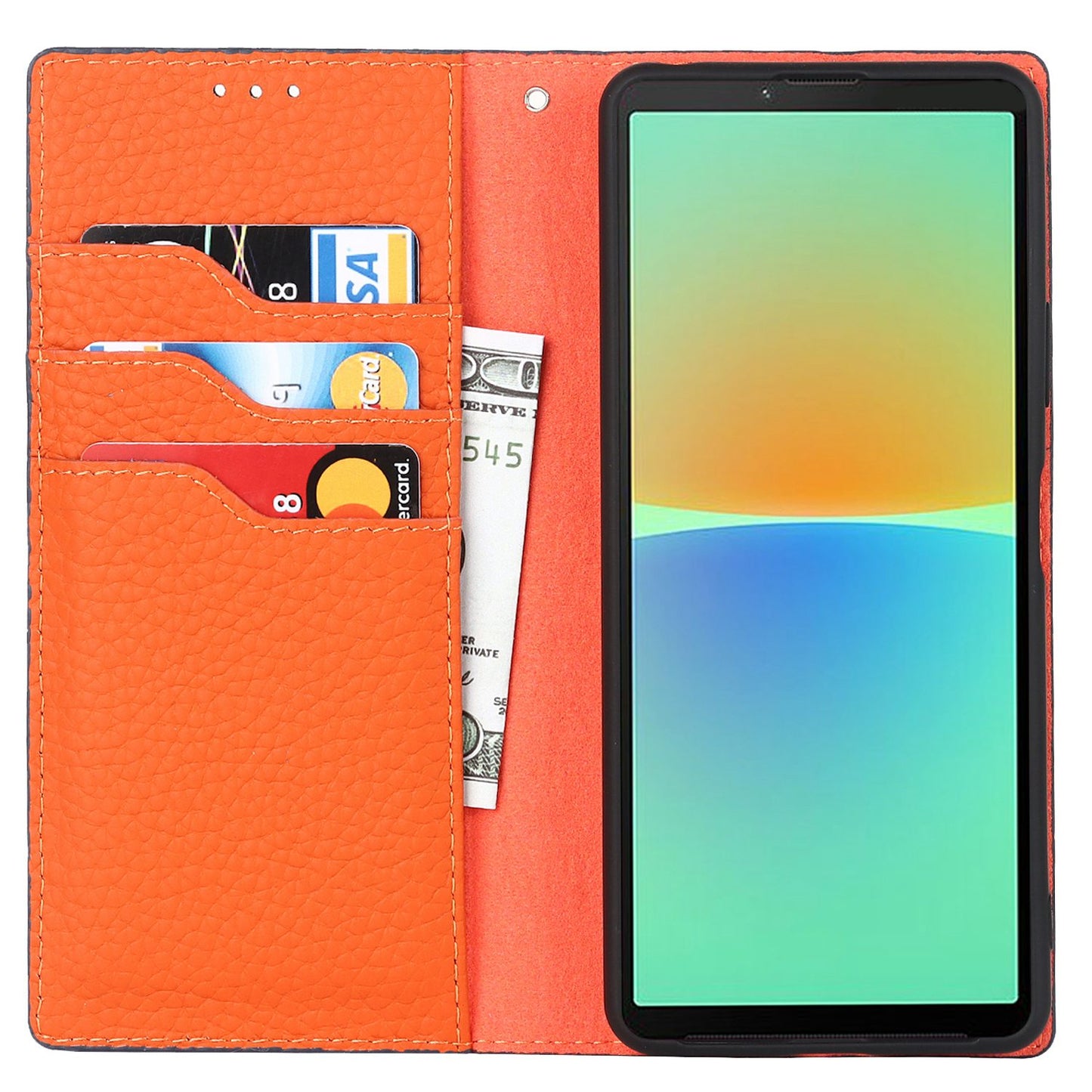 For Sony Xperia 10 IV 5G Shockproof Genuine Leather Case Litchi Texture Wallet Stand Anti-scratch Phone Shell with Hand Strap