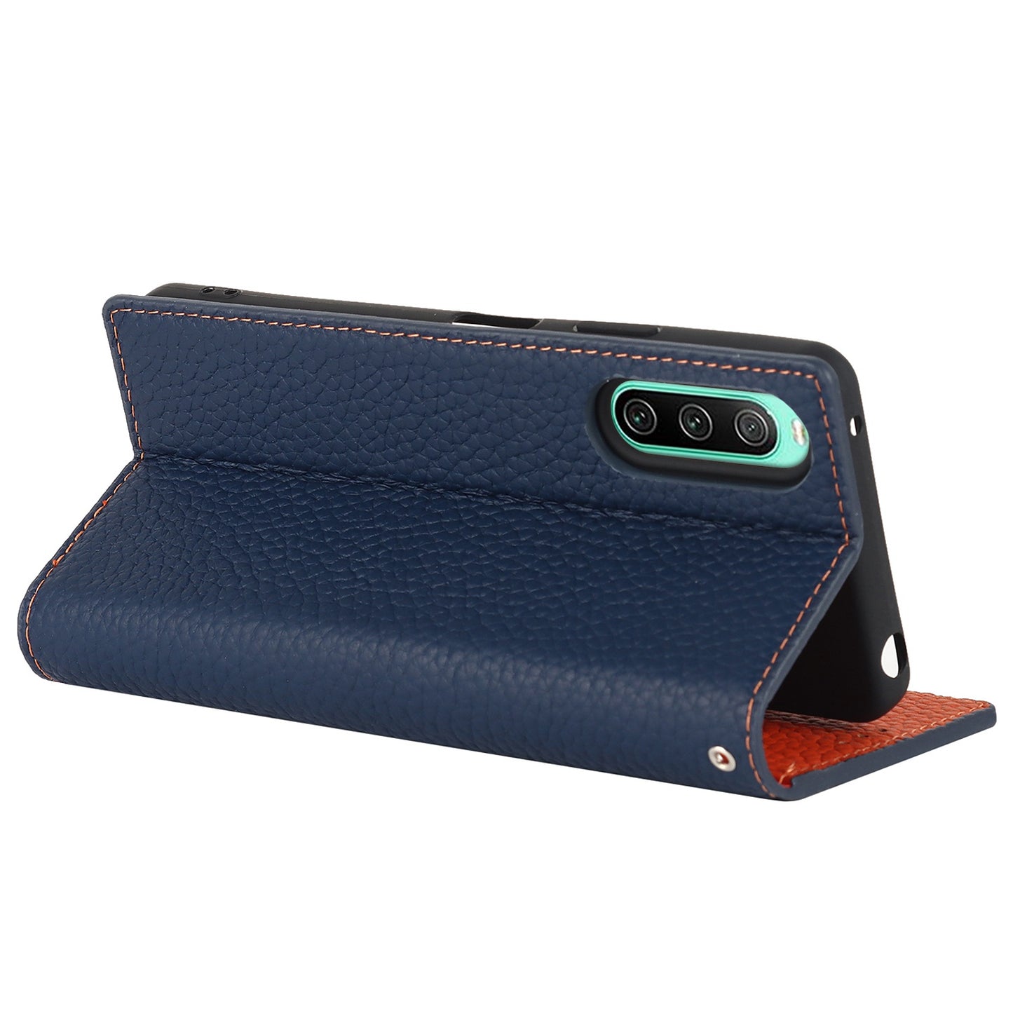 For Sony Xperia 10 IV 5G Shockproof Genuine Leather Case Litchi Texture Wallet Stand Anti-scratch Phone Shell with Hand Strap