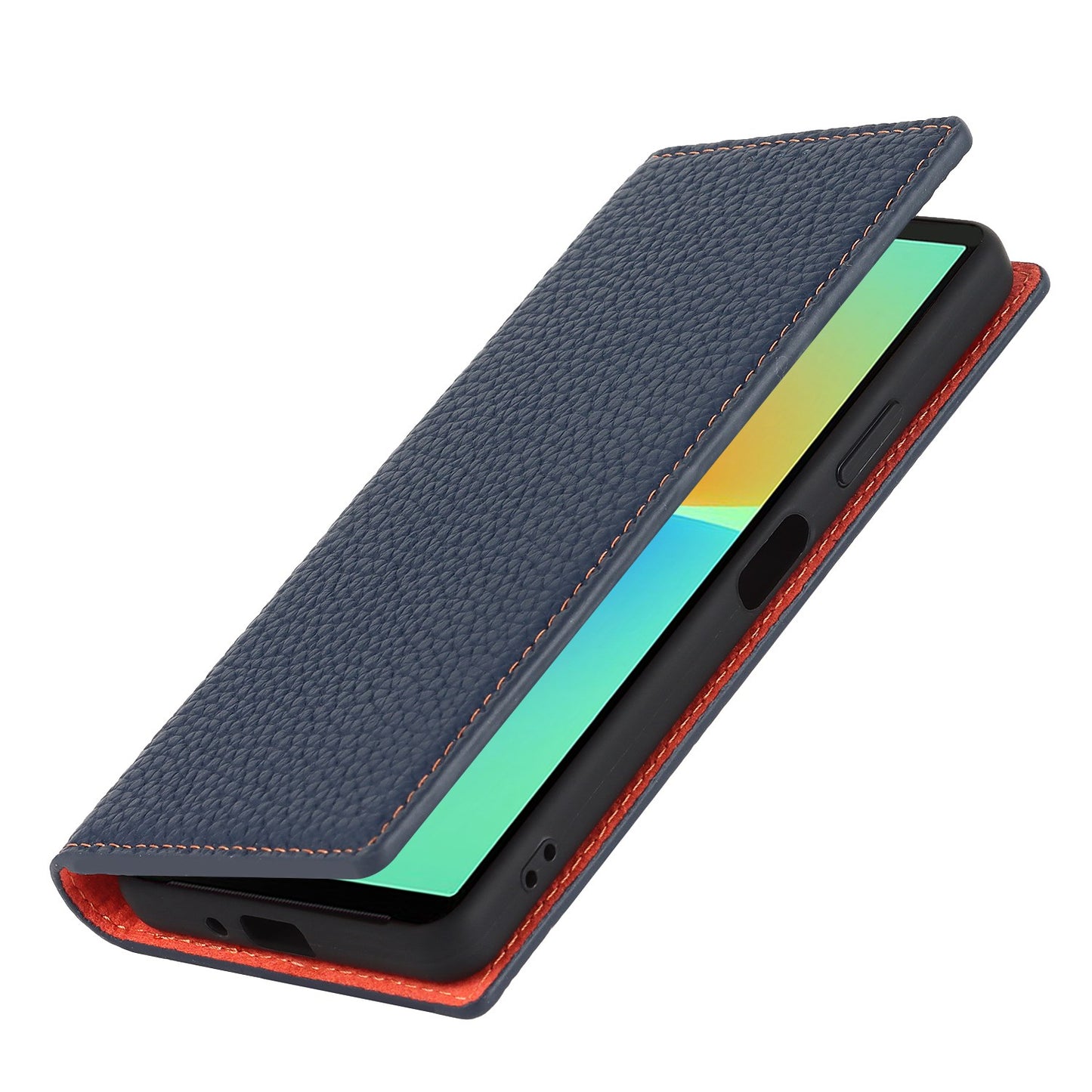 For Sony Xperia 10 IV 5G Shockproof Genuine Leather Case Litchi Texture Wallet Stand Anti-scratch Phone Shell with Hand Strap