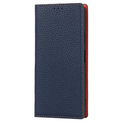 For Sony Xperia 10 IV 5G Shockproof Genuine Leather Case Litchi Texture Wallet Stand Anti-scratch Phone Shell with Hand Strap