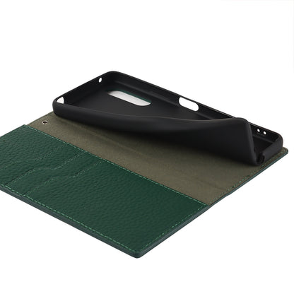 For Sony Xperia 10 IV 5G Shockproof Genuine Leather Case Litchi Texture Wallet Stand Anti-scratch Phone Shell with Hand Strap