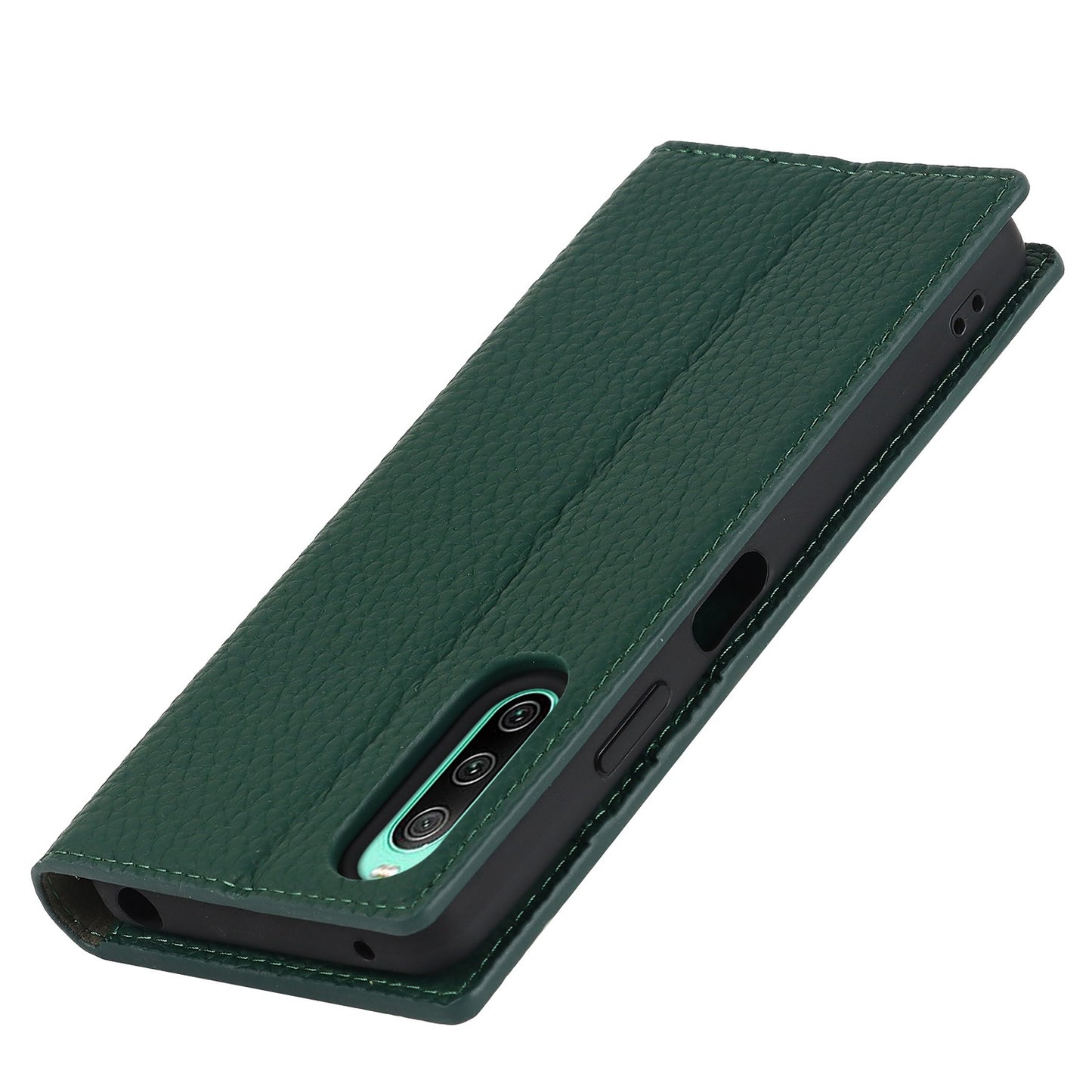 For Sony Xperia 10 IV 5G Shockproof Genuine Leather Case Litchi Texture Wallet Stand Anti-scratch Phone Shell with Hand Strap