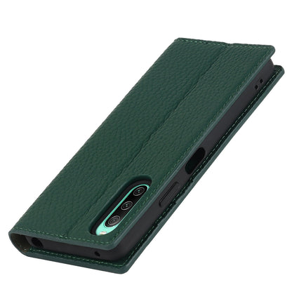 For Sony Xperia 10 IV 5G Shockproof Genuine Leather Case Litchi Texture Wallet Stand Anti-scratch Phone Shell with Hand Strap