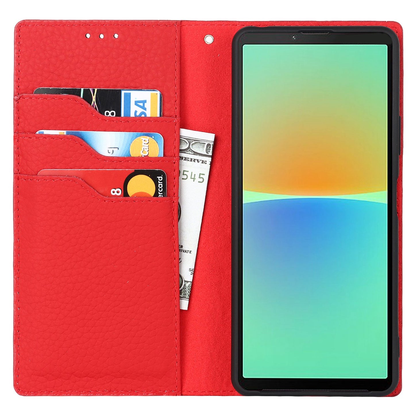 For Sony Xperia 10 IV 5G Shockproof Genuine Leather Case Litchi Texture Wallet Stand Anti-scratch Phone Shell with Hand Strap
