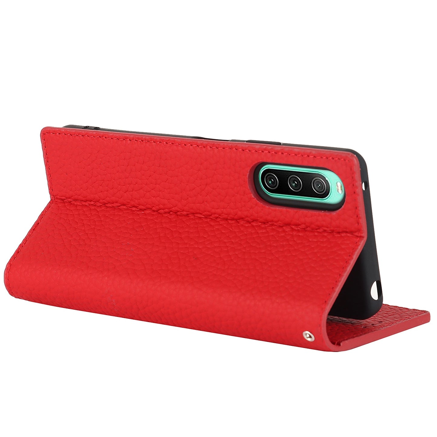 For Sony Xperia 10 IV 5G Shockproof Genuine Leather Case Litchi Texture Wallet Stand Anti-scratch Phone Shell with Hand Strap